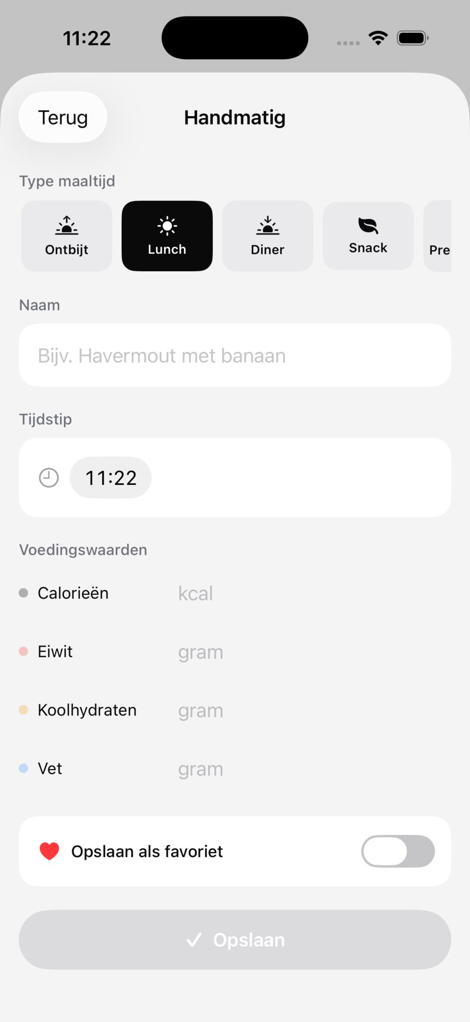 Handmatige voedingsinvoer in de Flow Health iOS-app