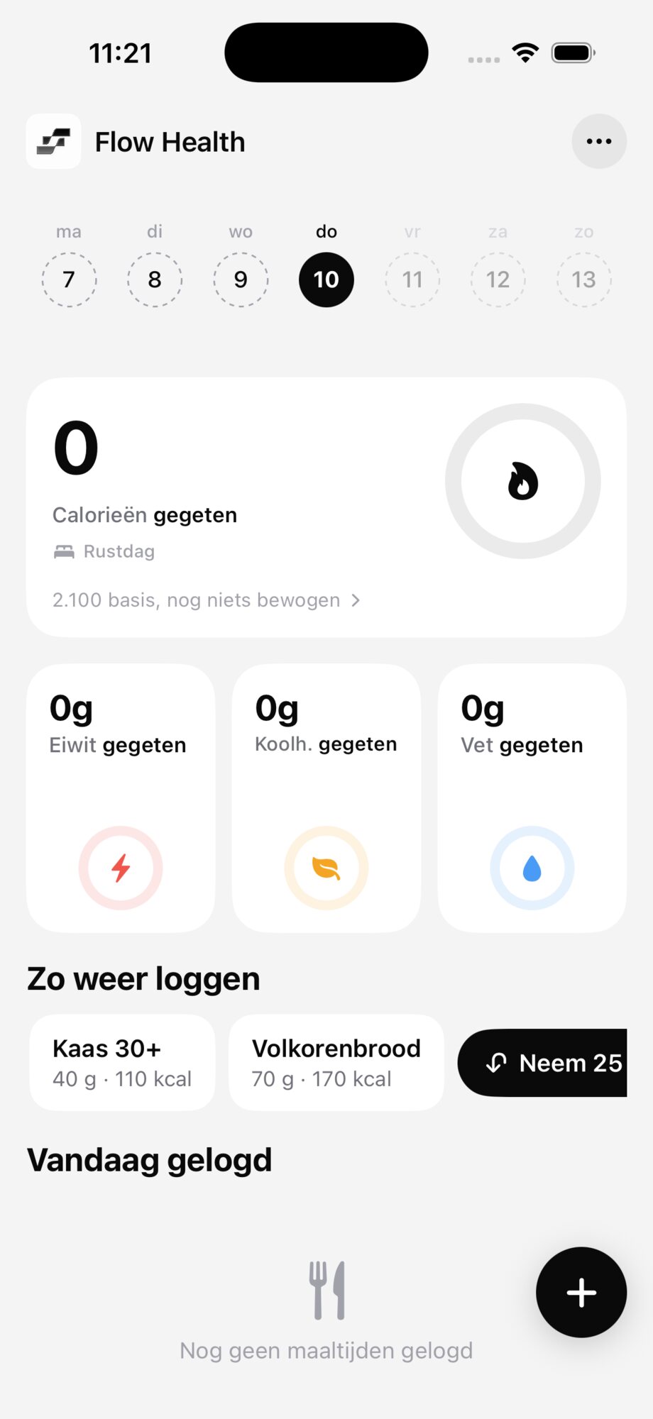 Voedingsoverzicht in de Flow Health iOS-app