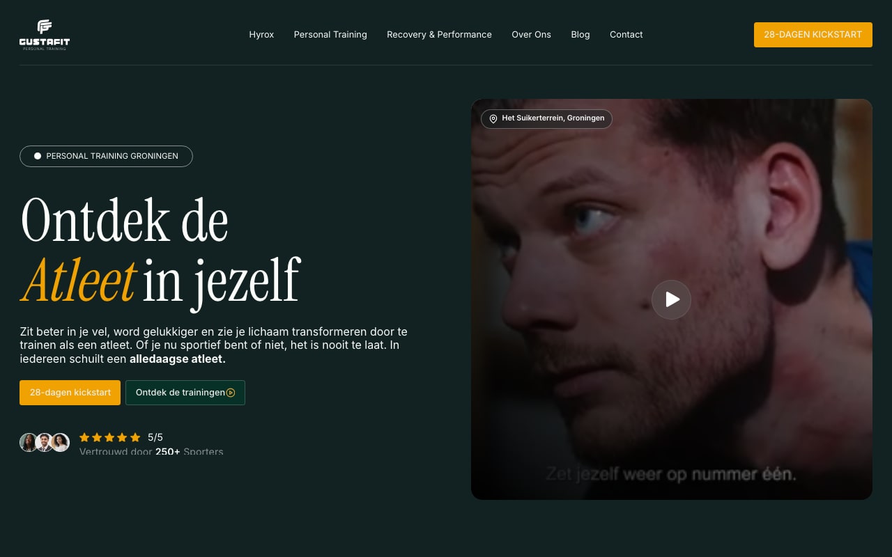 Een rustige scroll over de homepage van Gustafit
