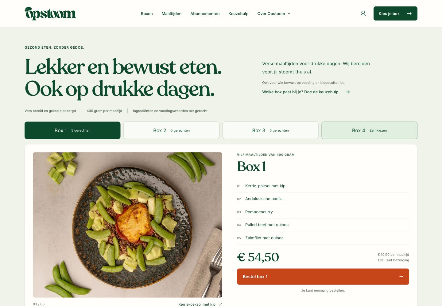 Het nieuwste websiteontwerp voor Opstoom met maaltijden en boxkeuze