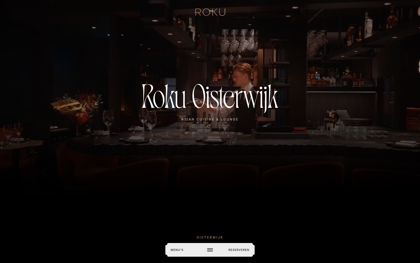 De ROKU-website op desktop, met de custom navigatie en een scroll door de homepage